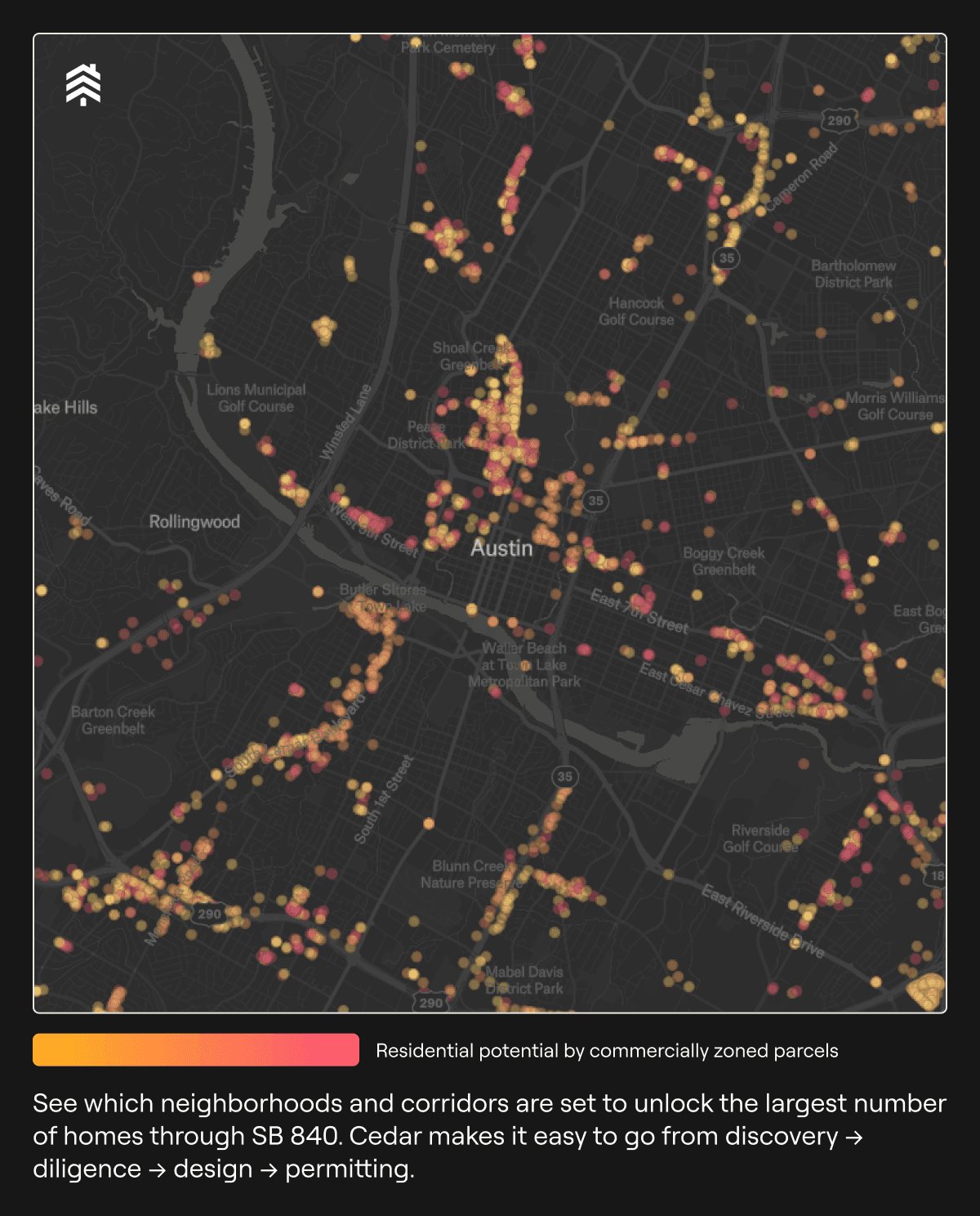 Austin map showing affected sites